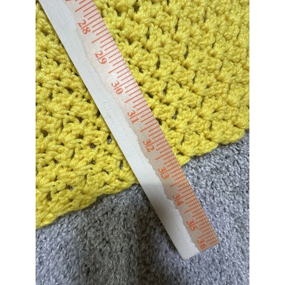 Handmade Crochet Baby‎ Blanket Yellow 33x33 Square Knit Afghan